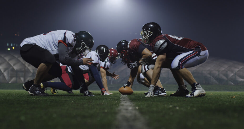 american football players are ready to start cognition drill